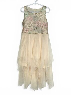 Bonnie Jean Cream Dress w/ Pastel Metallic Floral Details Size 7